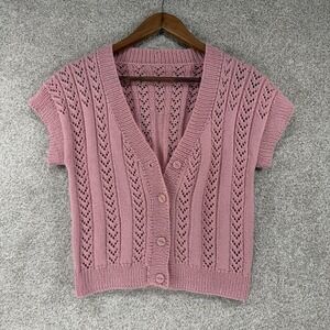 Pink Crochet Sweater Top Fairycore Whimsigoth Granny Core Festival Coquette M